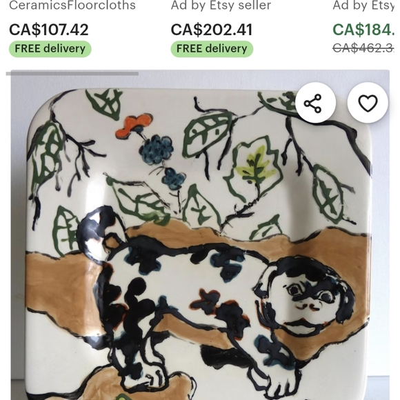 Artistic Dog-Themed Ceramic Tray By Canadian Artist Patricia Lazar - Picture 4 of 10